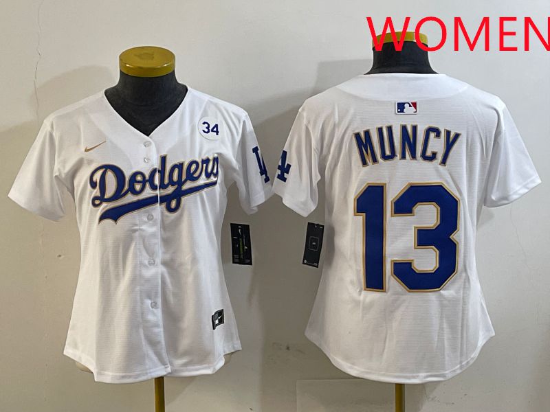 Women Los Angeles Dodgers #13 Muncy White Gold Game 2025 Nike MLB Jersey style 7->women mlb jersey->Women Jersey